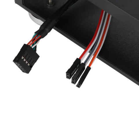 Close-up of internal connectors in Compact Mini ITX HTPC Case Aluminum Alloy DIY Desktop Chassis With Slick Heat Dissipation.