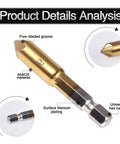 Gold countersink drill bit with hex shank, 5-flute, titanium coating