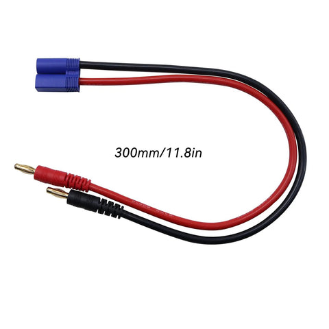 EC5 Male To 4.0mm Banana Plug Adapter For IC5 Connector, 12AWG 30cm Silicone Wire, RC Battery Connector Kit in red and black