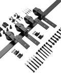 Sliding Barn Door Hardware Rollers For Double Doors Smooth Quiet Glide Black Bent J Shape Hanger System with accessories
