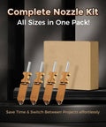 AD5X 3D Printer Nozzle Kit With 0.25mm 0.4mm 0.6mm And 0.8mm Nozzles on display before packaging.