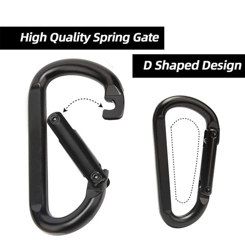 Heavy Duty Carabiner Clip 860 Lbs Capacity 3 Inch D Shape Hook For Hammocks Camping Hiking Keychains Dog Leash Yoga Swing Gym Gear Black One Hand Open Design