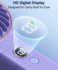 Portable Handheld Fan On The Go Must Have 5000mAh Rechargeable Battery With 6 Speeds And LED Display, showing HD digital display