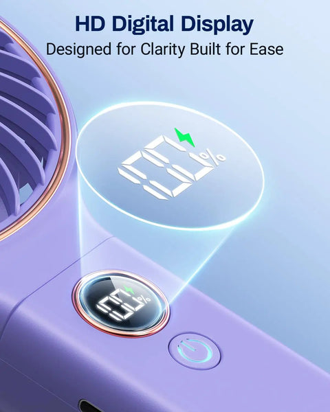 Portable Handheld Fan On The Go Must Have 5000mAh Rechargeable Battery With 6 Speeds And LED Display, showing HD digital display