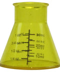 Yellow Erlenmeyer flask from Beaker And Flask Shot Glass Set 4 Piece Plastic Lab Style Drinkware For Science Party Vibe.