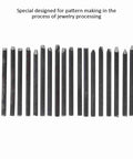 Pro Grade Jewelry Anvil and Chisel Kit With 12 16 20 Piece Metal Punch Stamp Set lined up for pattern making