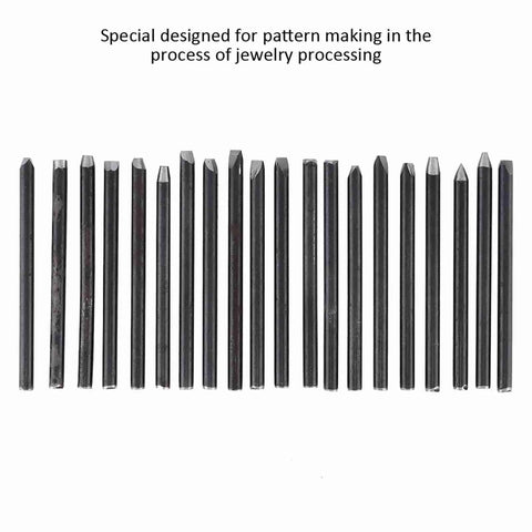 Pro Grade Jewelry Anvil and Chisel Kit With 12 16 20 Piece Metal Punch Stamp Set lined up for pattern making