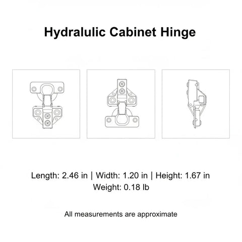 Diagram of 2.46 Inch Short Arm Hydraulic Cabinet Hinge with Soft Close, Carbon Steel Hardware, for kitchen and bathroom doors.