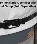 20 Inch Diameter 5 Micron Dust Filter Bag, 47 Inch Long, installation detail with black band clamp, fits Oasis systems