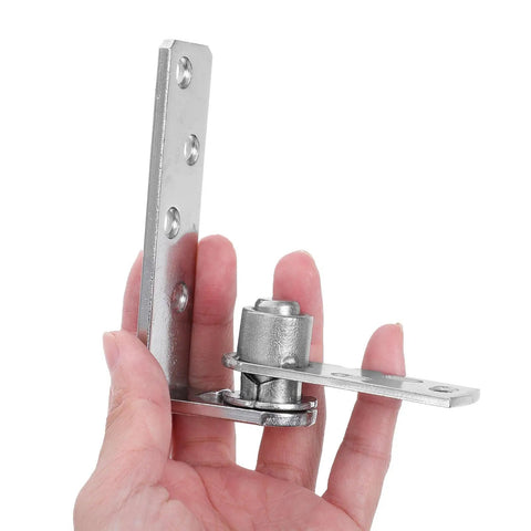 Heavy Duty Swinging Door Hardware for Cabinets and Bar Counters, Self Closing Stainless Steel Hinges With Sturdy Pivot Mechanism shown on hand