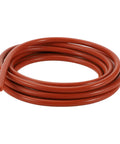 Red silicone vacuum hose coiled, 15 ft long, 3mm ID, 10mm OD, 3.5mm wall, high temp, 130 PSI, heavy duty, for automotive use.