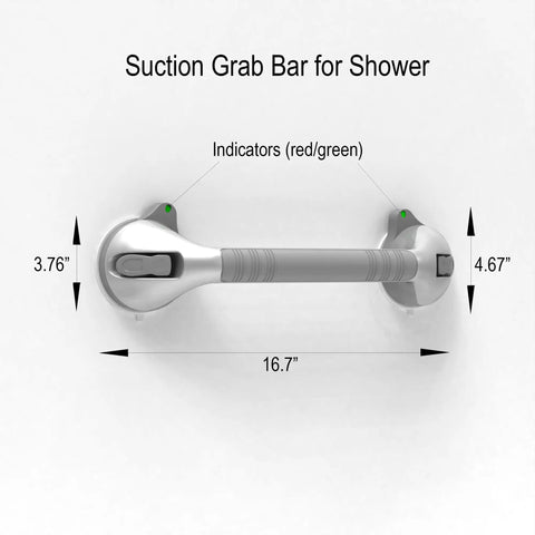 17 Inch Suction Grab Bar Set With Indicators No Drill Easy Install Two Pack For Shower Bathtub And Toilet Balance Boost Steady Handle