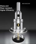 Tungsten carbide tipped 3-inch hole saw cutter with titanium-plated pilot bits, Amazon brand, close-up