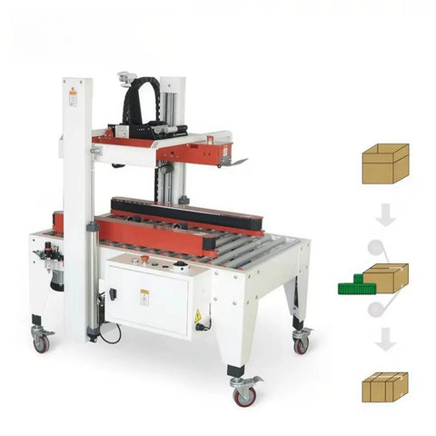 Automatic Carton Sealer With Size Adjustment For Heavy-Duty Shipping, No-Nonsense Box Sealing Machine With Adjustable Width, Tape Apply And Cut Function, Perfect For Commercial Packaging Lines, wheeled carton sealer