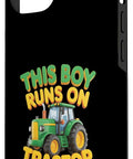 Farm Life Vibes iPhone 15 Case with Tractor Power Theme, black protective shell, printed tractor graphic.