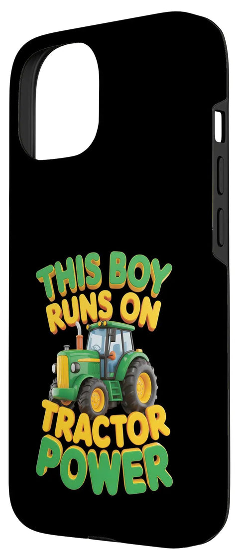 Farm Life Vibes iPhone 15 Case with Tractor Power Theme, black protective shell, printed tractor graphic.
