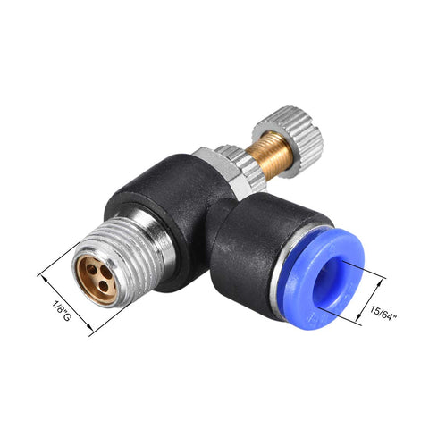 Push To Connect Pneumatic Air Flow Control Valve Elbow Fitting 6mm OD To G1 8 Male Thread Speed Controller Blue Pack Of 5