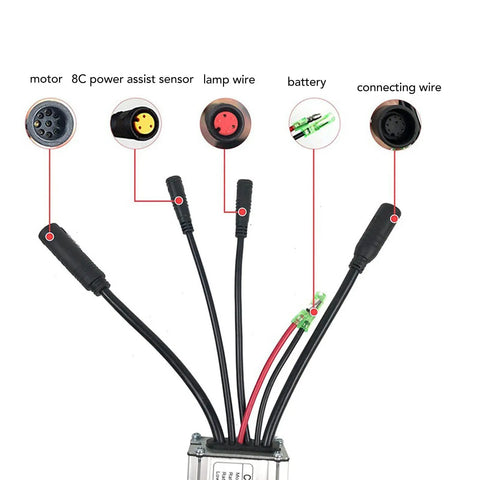 Electric Bike Controller Kit For 250W Motors With LCD7C Display, Plug And Play Thumb Throttle, 8C Power Assist Sensor, ABS Metal Shell, 15A 36V 48V Compatible For Do It Yourself E Bike And Scooter