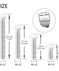 100 Pack White Wall Plate Screws With Assorted Lengths Three Eighths Inch Nine Sixteenths Inch Three Fourths Inch And One Inch Six Thirty Two Thread Perfect Replacement For Outlet Covers Light Switch Plates Must Have For DIYers size diagram