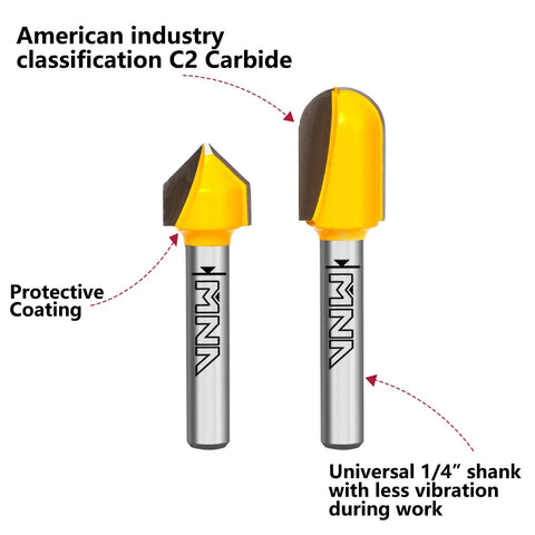 90 Degree V Groove And Round Nose Router Bit Set For Signmaking With 1/4 Inch Shank Includes 3D Lettering And Engraving Bits