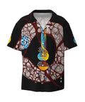Patterned Conveyor Belt Cuban Collar Shirt For Men 4X-Large Short Sleeve Black Polyester with unique abstract print