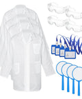 16 Piece Kid Friendly Lab Coat Costume Kit With White Coats Goggles ID Card Holders And Magnifiers For Science Play Doctor Dress Up Halloween Cosplay And Classroom Projects in a set