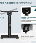 Desktop Speaker Stands Pair For Studio Monitors With 12 Degree Tilt showing tilt adjustment and height adjustment.
