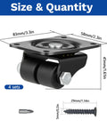 1 Inch Caster Wheels Set Of 4 Heavy Duty Swivel Casters For Furniture With Low Profile Design and dimensions showing sizes and screws.