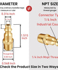 Dope Brass Air Hose Fittings Quick Connect Kit Industrial Type D 1/4 Inch NPT Air Compressor Fittings size diagram