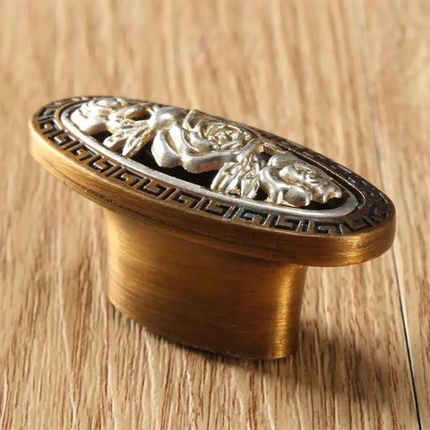 Single Hole Antique Rose Flower Carved Door Handle For Cabinets Drawers And Wardrobes Lightweight Alloy Hardware