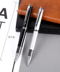 12 Pack Stainless Steel Retractable Ballpoint Pens Set With 1.0mm Medium Point Blue Ink Sleek Black And Silver Finishes
