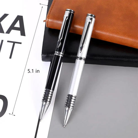 12 Pack Stainless Steel Retractable Ballpoint Pens Set With 1.0mm Medium Point Blue Ink Sleek Black And Silver Finishes