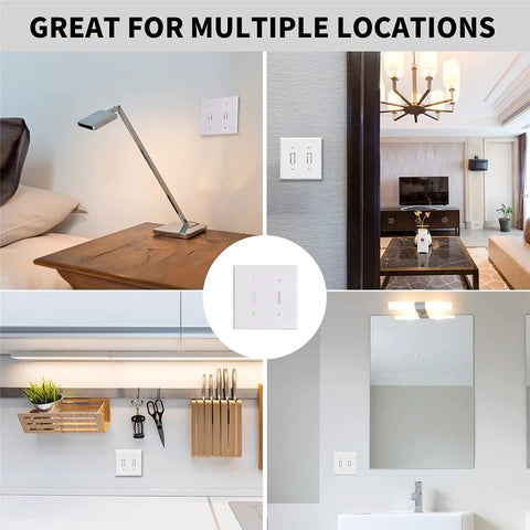 2-Gang Decorator Double Switch Plate Cover White 4-Pack With Screws For Easy Replacement Dual Light Switches Space Saving.