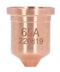 Top Tier 220819 Plasma Electrode Tip Brass Nozzle Set For PMX 65 85 105 Cutters Fits 45A 65A Range, close-up of 65A brass nozzle.