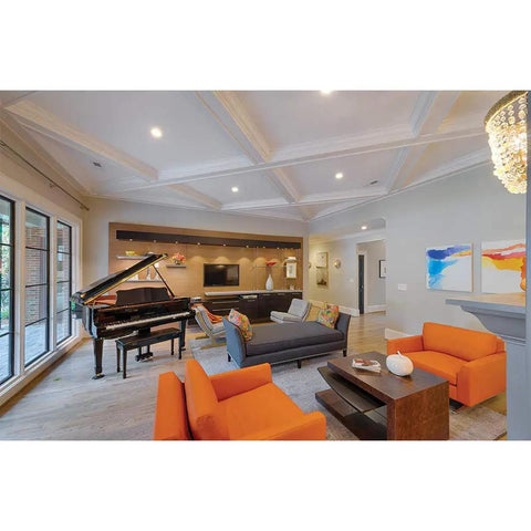 Living room with Easy Upgrade 5 To 6 Inch White LED Recessed Light Retrofit Trim Pack For Most Housings installed in ceiling