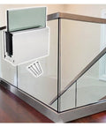 Rock Solid Heavy Duty Aluminum Glass Spigot Clamps For Pool Fencing And Deck Guardrails Silver Finish installed on staircase with screws