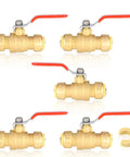 Three Quarter Inch Push Fit Ball Valve With Drain Full Port Brass Shut Off For Plumbing Fittings Copper Pex CPVC Pipe Pack Of Five