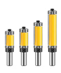 Premium 1 Pc 12Mm Shank Pattern Router Bit With Dual Top Bottom Bearings For Smooth Guided Trim On Wood Carving And DIY Projects Featuring Solid 3/4In Cutter Diameter For Super Duper Results - four router bits of varying sizes.