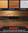 Heavy Duty Wall Mounted Tool Organizer With 61 Hole Screwdriver Holder 4 Hooks And 2 Compartments Utility Shelf Pliers Rack on wood wall