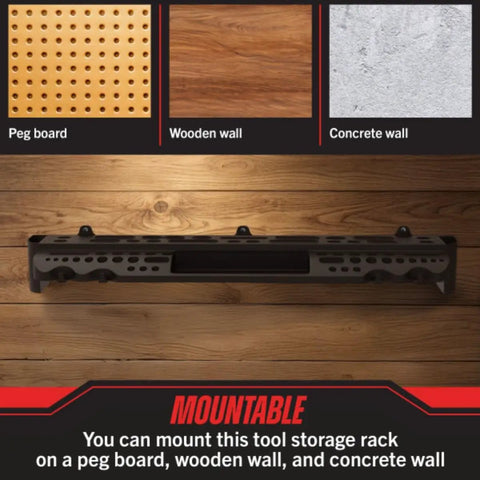 Heavy Duty Wall Mounted Tool Organizer With 61 Hole Screwdriver Holder 4 Hooks And 2 Compartments Utility Shelf Pliers Rack on wood wall