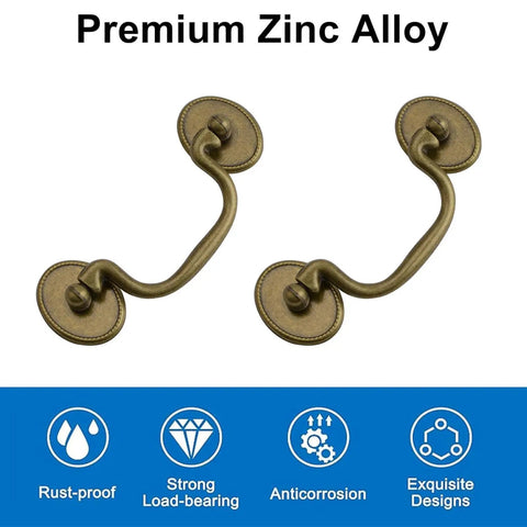 Close-up of Six Piece Antique Drop Bail Handle Pulls For Cabinets And Dressers, Zinc Alloy Hardware, Easy To Install