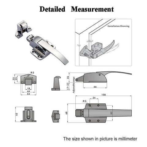 Adjustable 6.22 Inch Door Cabinet Handle With Trigger Action Latch For Freezer Cooler Ice Box Spring Loaded Oven Grip diagram