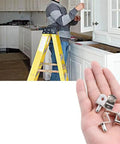 Installation of Beefy Heavy Duty Shelf Brackets And Wall Mounts For Cabinets And Closets in kitchen with hand holding pegs