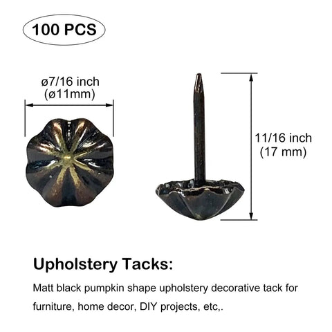 Premium 7/16 Inch Upholstery Tacks For Furniture Fix Ups, black decorative nailheads with pumpkin shape for DIY projects.