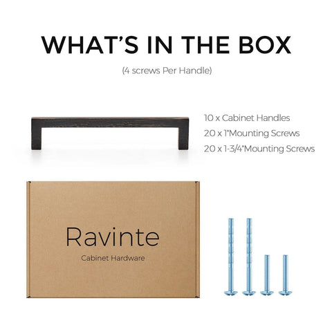 Solid 5 Inch Center To Center Slim Square Bar Drawer Handles With Oil Rubbed Bronze Finish Pack Of 10 With Screws Box Contents