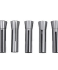 Five steel R8 collets from the R8 Collet Set 20 Piece Metric Range 1mm To 20mm Collets For Milling Lathe Heavy Duty Steel Construction