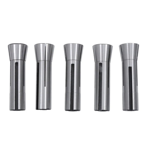 Five steel R8 collets from the R8 Collet Set 20 Piece Metric Range 1mm To 20mm Collets For Milling Lathe Heavy Duty Steel Construction