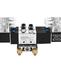 Twin Solenoid Pneumatic Valve 5 Way 3 Position 24VDC PT1/4 Internal Pilot Manifold Base Muffler Quick Fittings Set