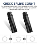 Two spline lug nut sockets with hex heads and spline shapes highlighting compatibility for wheel lock removal.