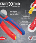 KNIPEX 9.5-inch ultra-high-leverage lineman's pliers with fish tape puller and crimper, blue and red handles